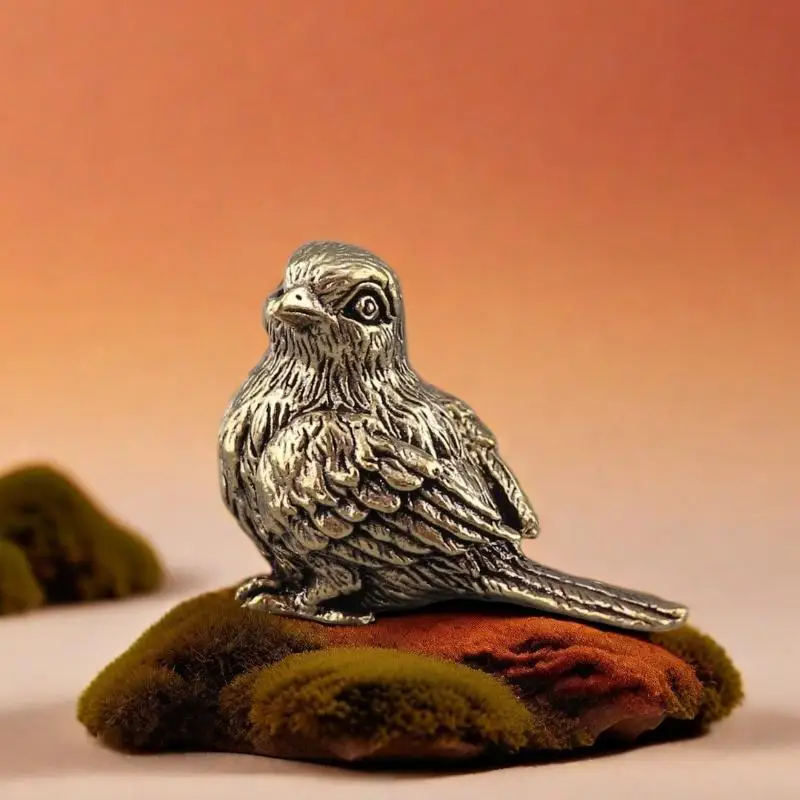 Small Sparrow Statue Metal Brass Tea Pet Table Ornament Home Decoration Accessories Retro Bird Animal Figurines Miniatures Craft view 4