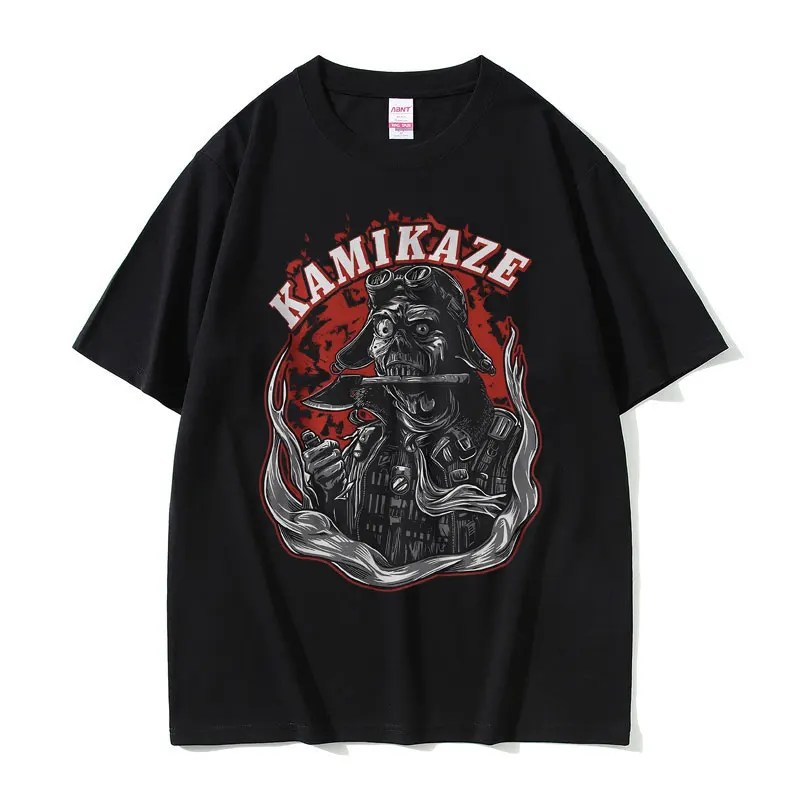 

Kamikaze Zombie Skeleton Graphic Print T-shirt Funny Meme Shirt Men Women Casual Oversized T Shirts Unisex Pure Cotton Tshirt