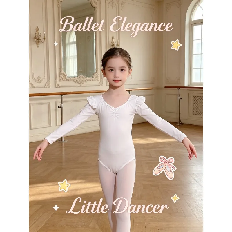 Theeper Ballet Long Sleeve Leotard White Breathable Summer Dance Wear for Exam Grade Training Daily Practice Stage Performance