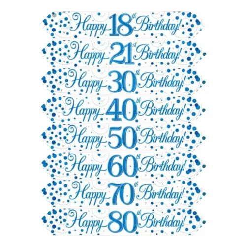Weiß-blaues Happy Birthday Banner mit Glitzerpunkten für 16., 18., 21., 30., 40., 50., 60., 70., 80. Geburtstagsfeier-Dekoration
