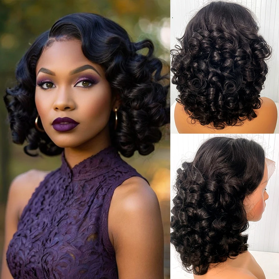 

12A Super Double Drawn Curly Lace Closure Wigs 250 Density 100% Raw Human Hair Bouncy Wave 13x4 HD Lace Frontal Wigs Ready To Go