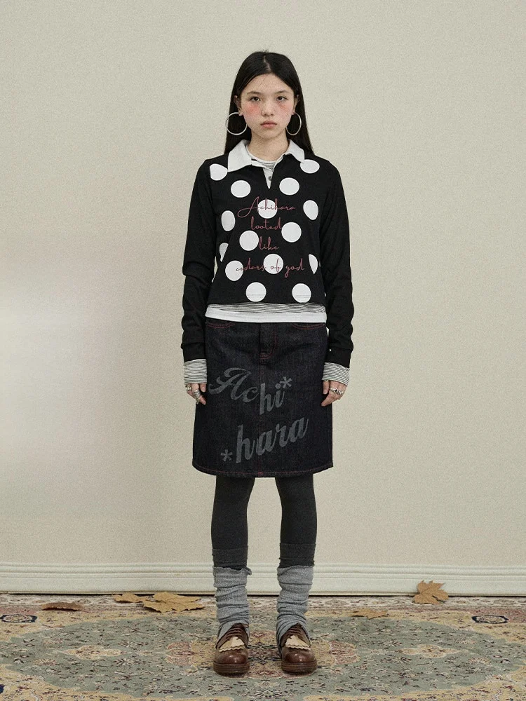 

Achihara 2025 New Sle Long Sve Polka Dot T-irt Women's irt Cotton 00% Straight Cut Faionable Daily Wear