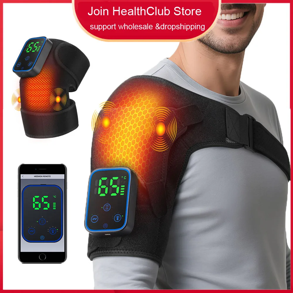 

Detachable APP Control Cordless Electric 3 Levels Heating Shoulder Knee Massager Vibration Smart Timer Shoulder Belt Brace