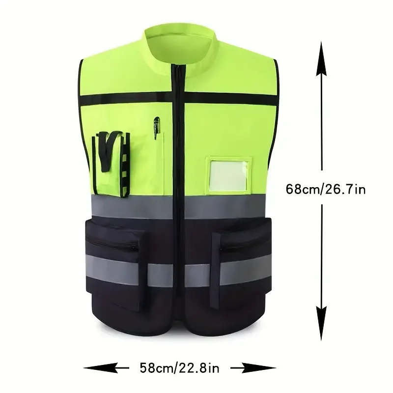 Gilet di sicurezza Unisex ad alta visibilità con tasche e cerniera ideale per piste notturne ciclismo e lavori di costruzione uniforme notturna