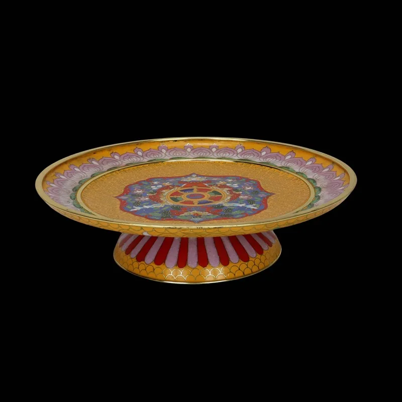 Cz cloisonne collection traditional copper body cloisonne enamel polished manda tray offering plate