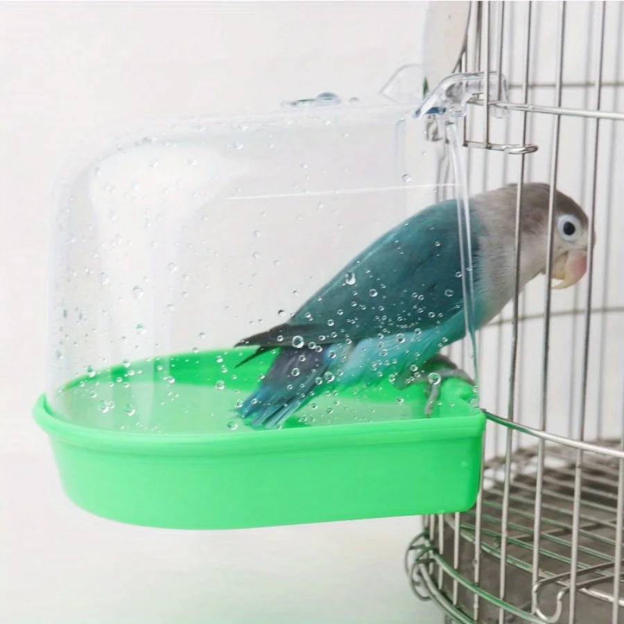 

1PC Bird Bath Tub Can Be Hung Outside To Prevent Water Splashing Parrot Bath Tub Transparent Bath Box for Small Birds