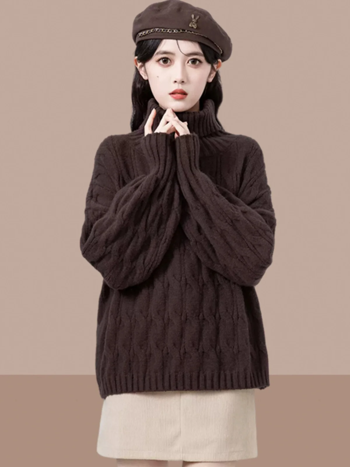 

Caramel High Collar Knitwear Women's Autumn Winter New Lazy Sle Inner Wear Base irt Trendy Top Loose Fit Long Sve