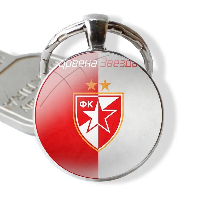 Fashion Creative Cartoon Design Keychain Handmade Glass Cabochon Key Ring Holder Pendant Key Chains Serbia FK Crvena zvezda