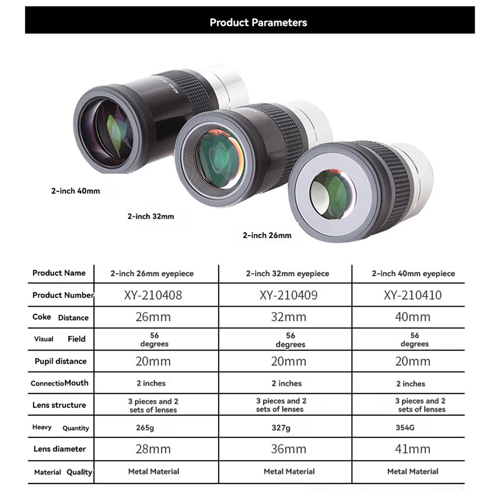 Excellent Eyepiece Inch Multi Layer Coating Parts 1PCS 20mm 56 Degrees About 265g/327g/354g Approx. 2 Inches Metal
