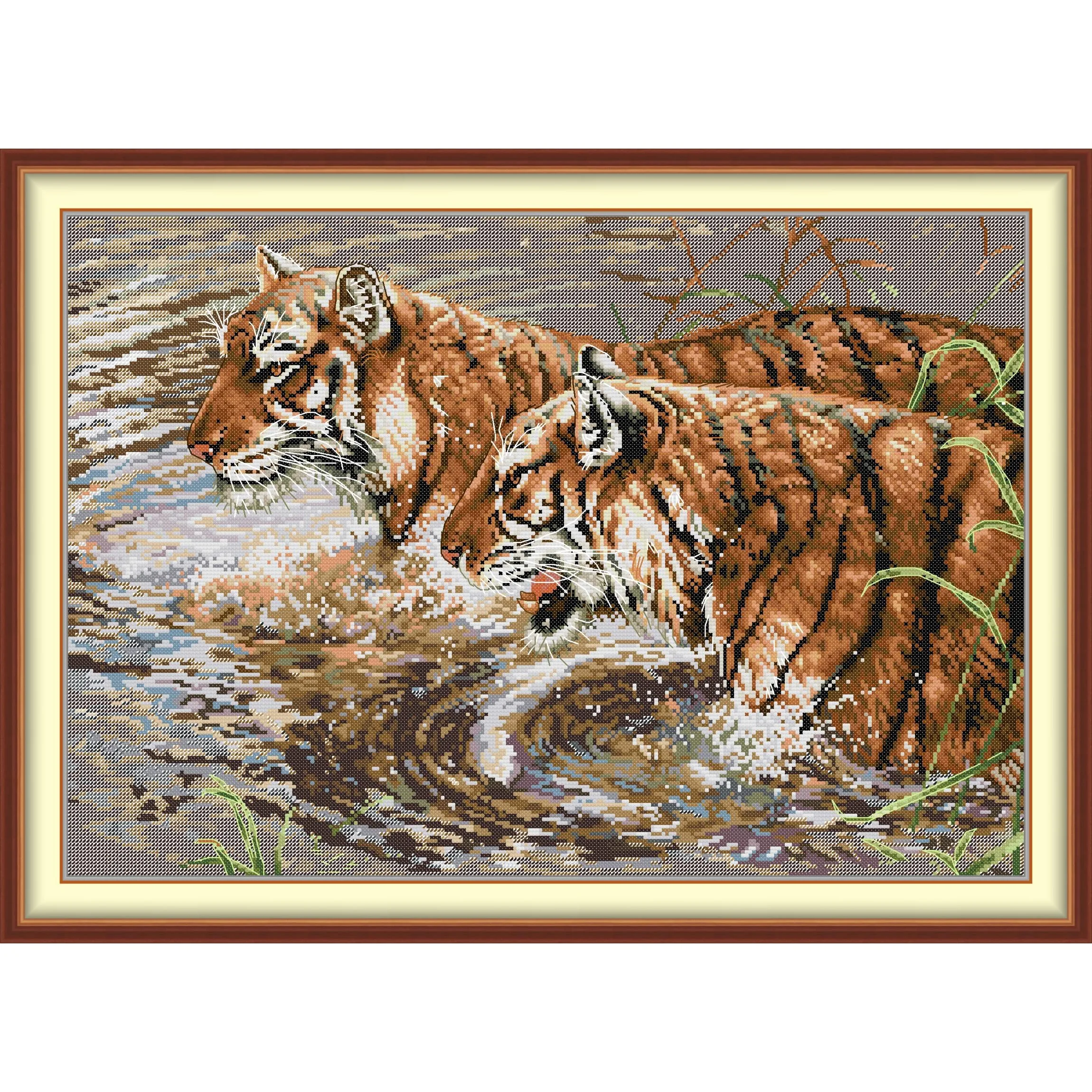

Joy Sunday Pre-printed Cross Stitch Kit Easy Pattern Aida Stamped Fabric Embroidery Set-Two Tigers