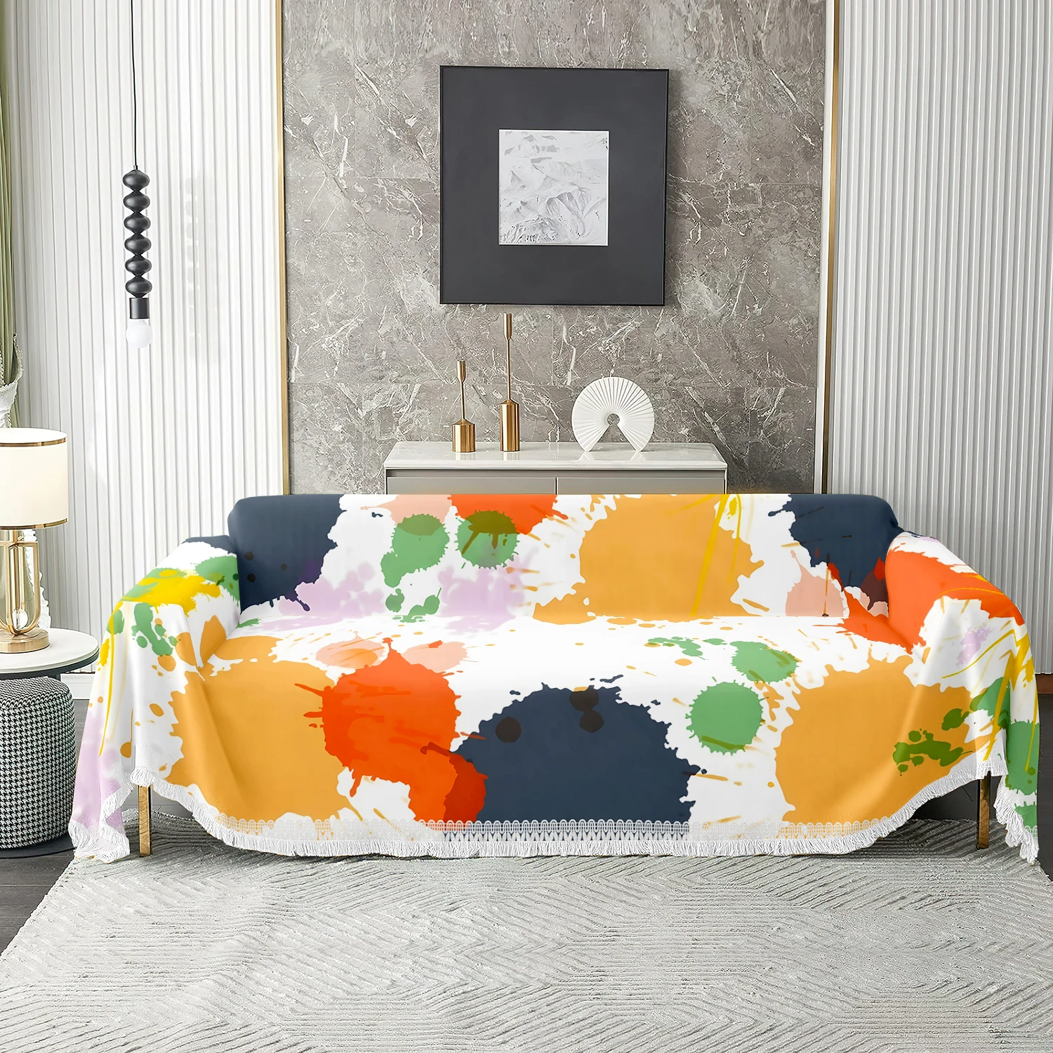 

Чехол для дивана с эффектом цветных брызг, 1 шт., декоративный плед для гостиной, мягкий моющийся защитный чехол с кисточками