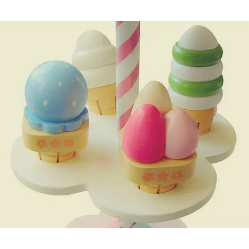 Simulated Wooden Ice Cream Toy Set Snow Playing House Ice Cream Cone Little Girl's Birthday Gift Play House Toy