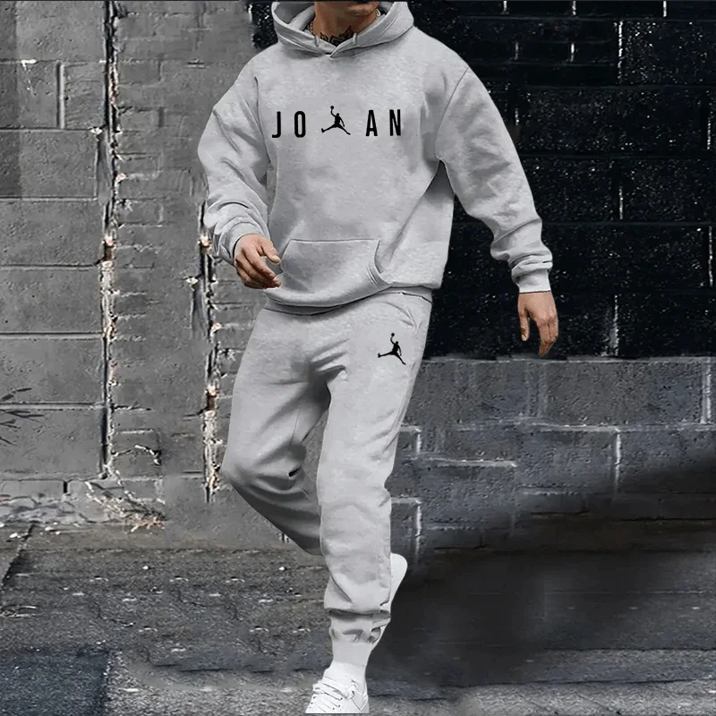 Men's clothing brand autumn and winter fashion pullover hoodie + trousers 2 sets of leisure fitness jogging sportswear set