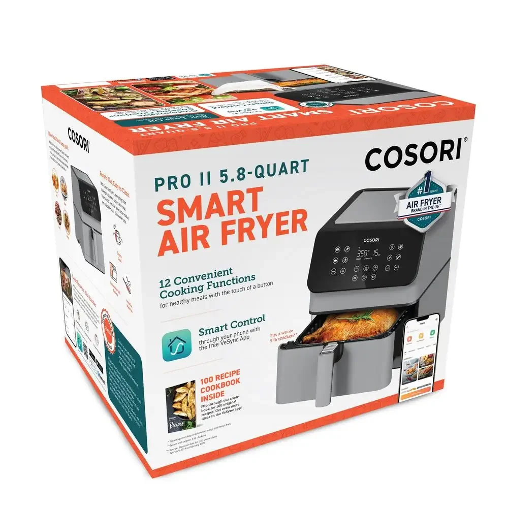 5.8-Quart Air Fryer 12-in-1 Smart Cooker Voice Control Nonstick Dishwasher-Safe Gray 1700W 400°F Healthy Delicious Meals Easy