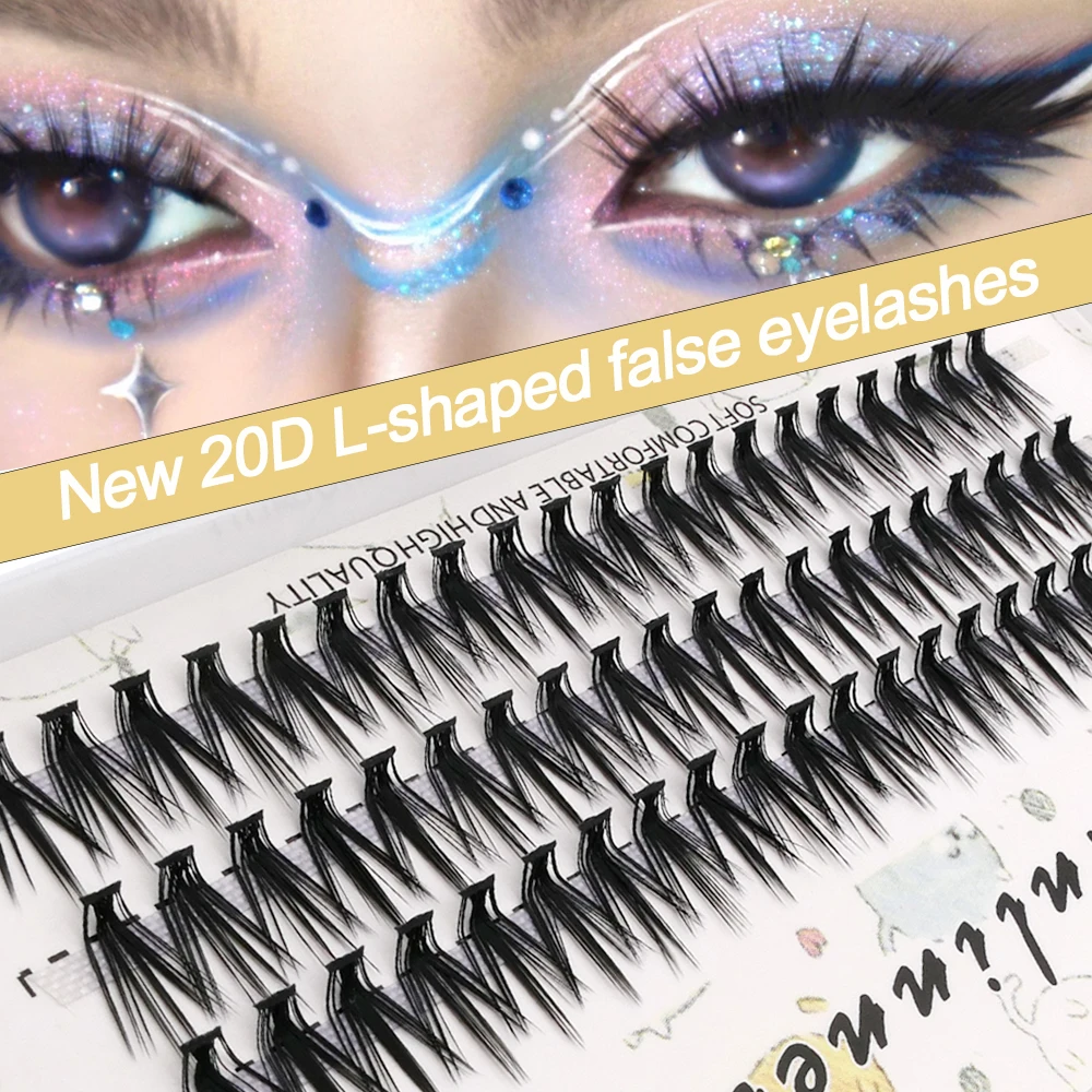 New 20D L-type Cluster Eyelash Extension 3D Natural Russian Individual Eyelashes bunches 1box/60 Bundle Makeup Tool Lashes Cilia