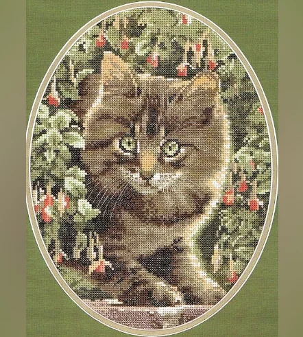 Cross Stitch Embroidery Kits Needlework Craft Set Cotton Thread Canvas Home Decoration Cross Stitch set 17-kitten in the bush