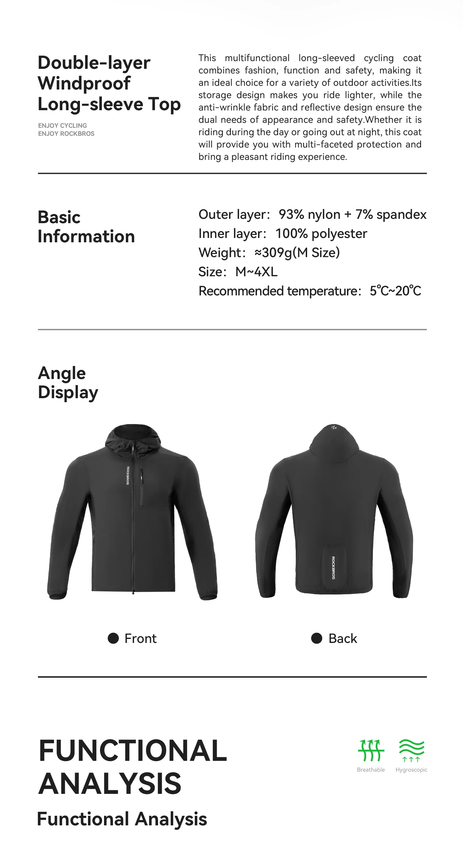 ROCKBROS Fahrradjacke Doppellagig Warm Winter Thermo-Fleece Verschleißfeste Kleidung Langarm mit Tasche Winddicht – Detail 2