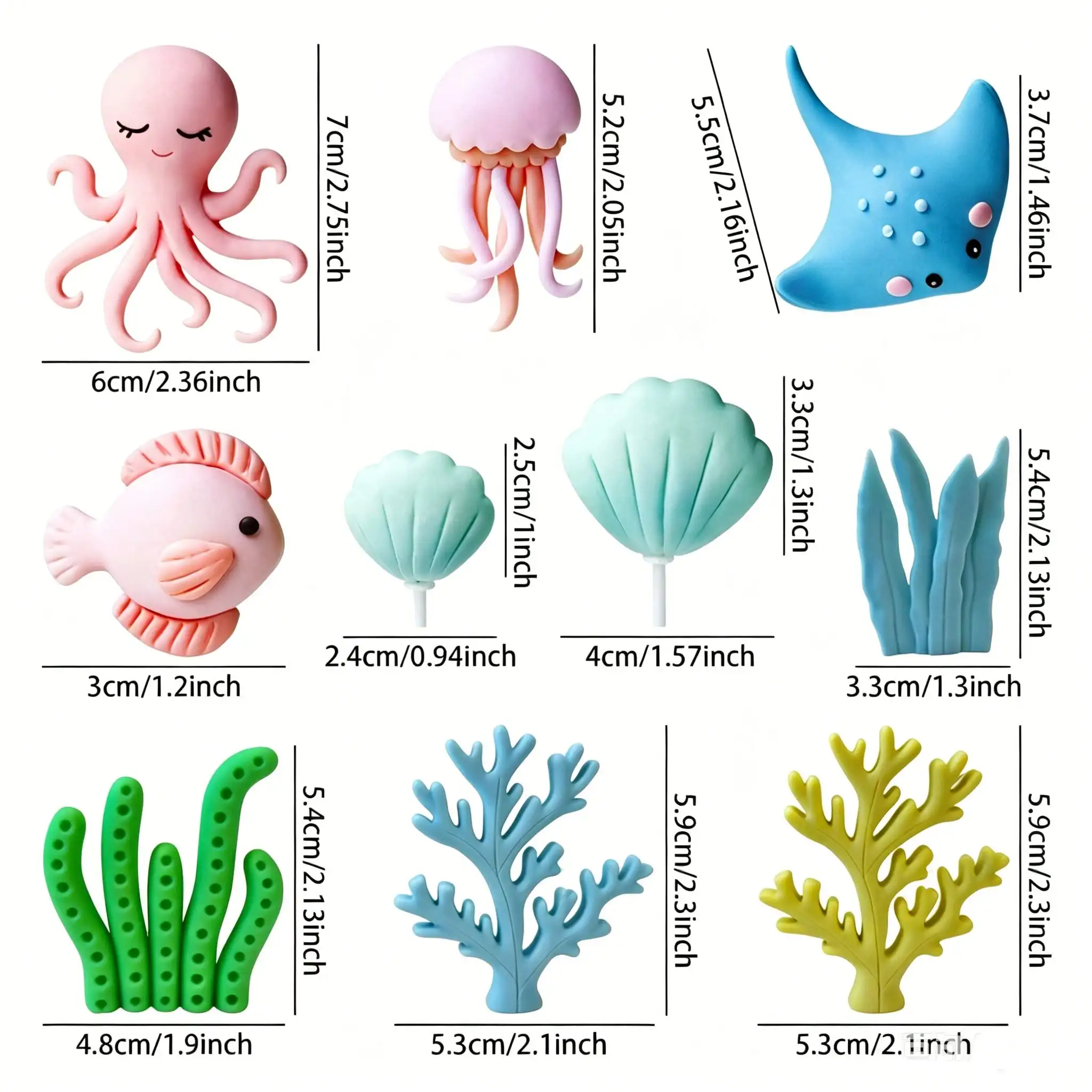 1 Set Ozean-Tier-Kuchendekoration Oktopus Delfin Qualle Koralle Muschel Unterwasser-Thema Kinder Dessert-Deko Zubehör – Detail 6