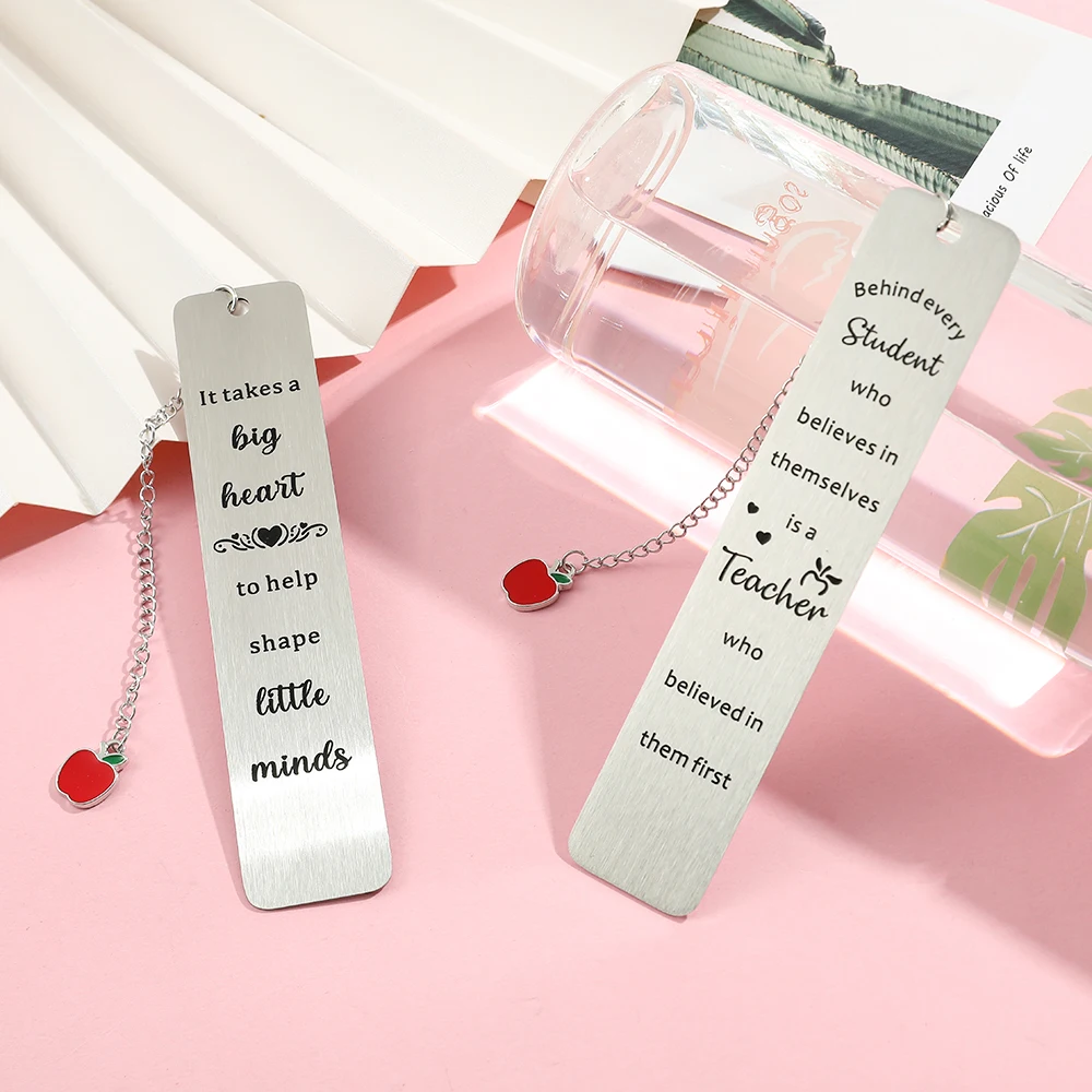 Little Apple Pendant Book Mark Gifts Metal Bookmarks School Supplies Stationery Reading Mark for Teacher Student Women and Men