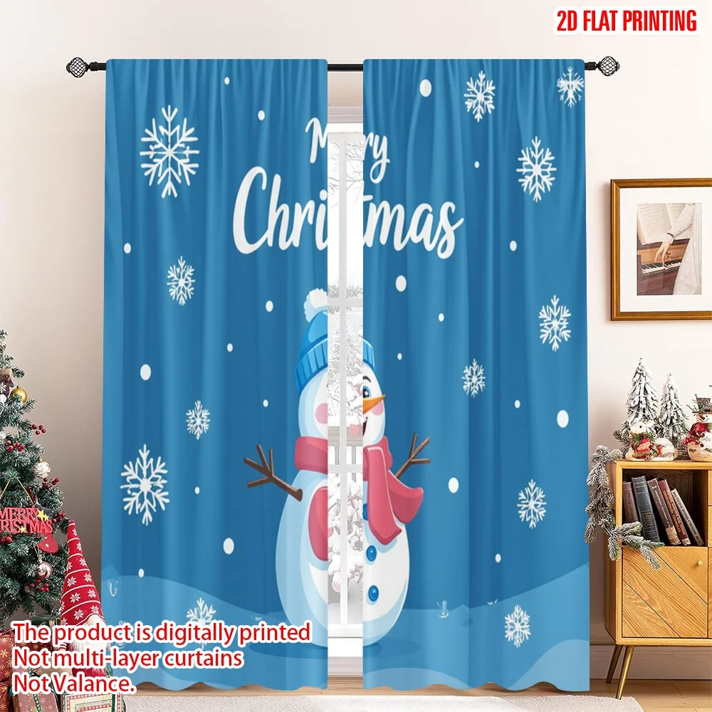 

2pcs 2D flat printing Merry Christmas Window Drapes Cute Snowman Merry Christmas Polyester Fabric Without Electricity Party &