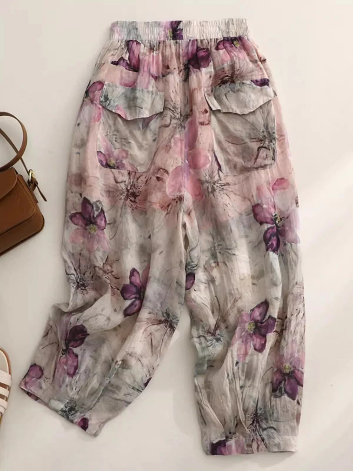 Vintage Floral Print Women Pants 2024 New Summer Casual Loose Thin Harem Pants Female Oversized Trousers Pantalones Mujer