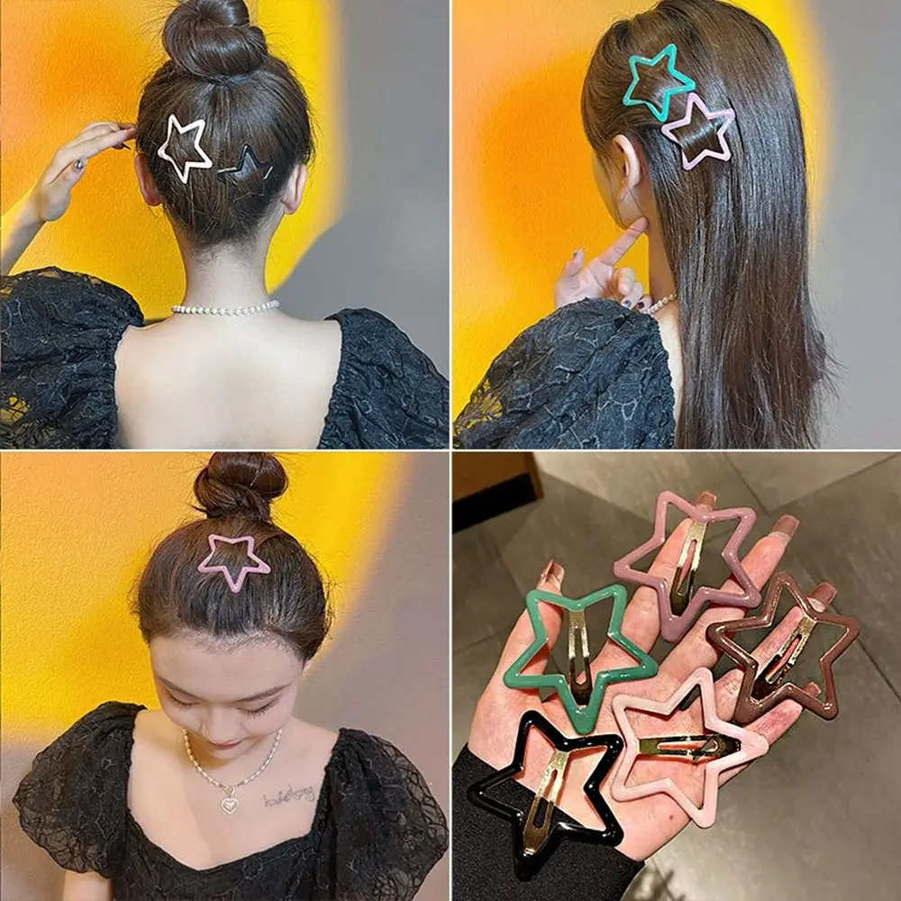 น่ารัก Pentagonal Star Star BB คลิปผมโลหะผสมโลหะด้านข้าง Barrettes Geometric Hollow Y2k Hairpin Streetwear