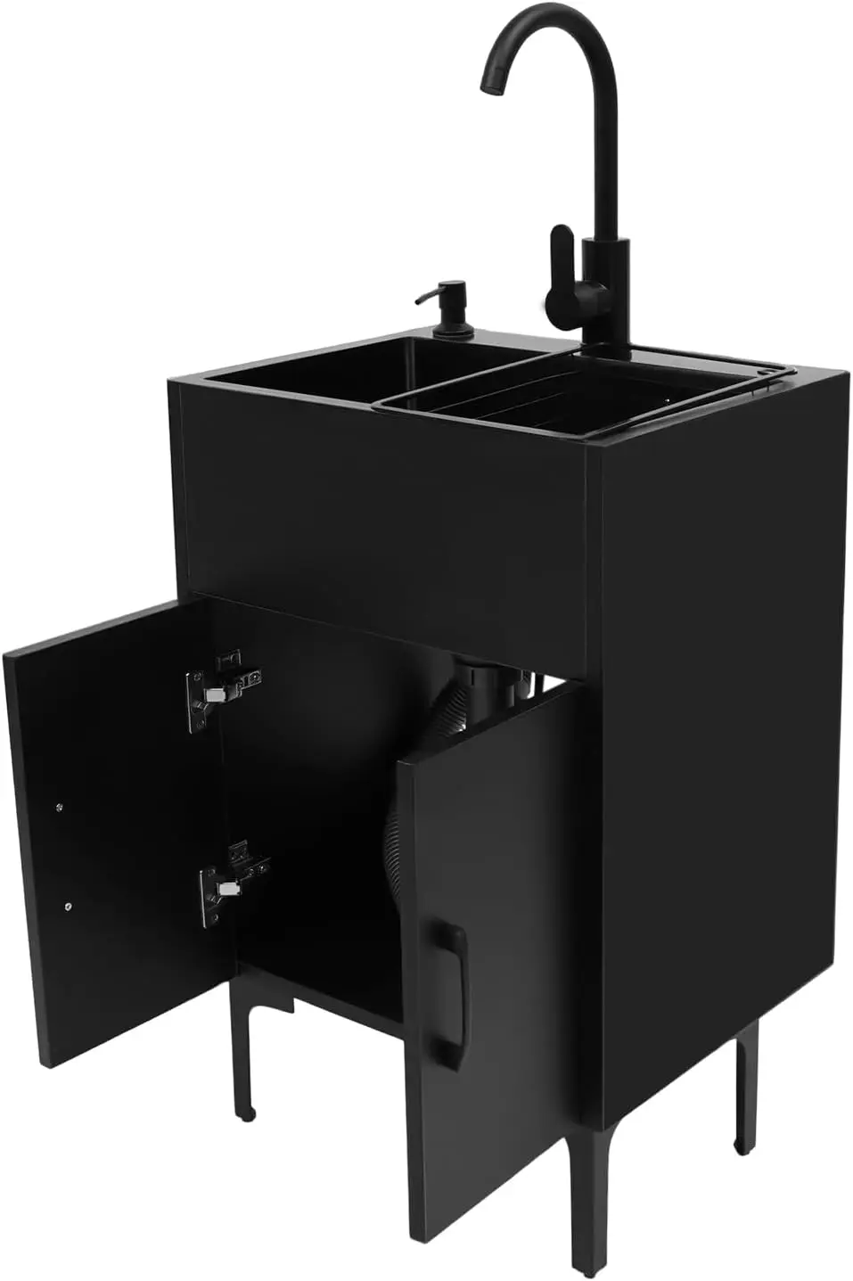 

20-Inch Laundry Sink with Cabinet & Stainless Steel Sink, Freestanding Kitchen Sink Cabinet with Draining Kit & Soap Dispenser,