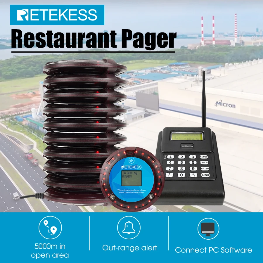 Retekess TD166 Alphanumeric Pager Long Range Paging System Out of Range Alarm Display Text Message for Manufacturing Warehouse