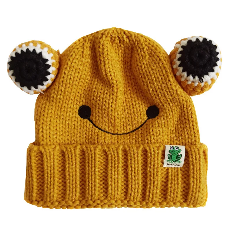 Cat Brother Children's New Cute Fashionable Knitted Frog For Boys And Girls Cloth Label Smiling Face Woolen Hat