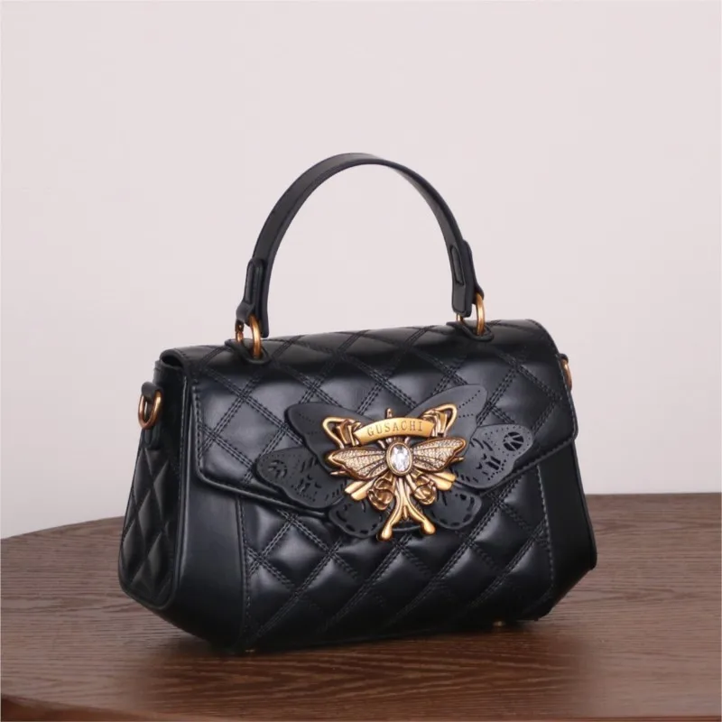 2026 Autumn/Winter New Women's Handbag Fashion Light Luxury Diamond Grid Embroidery Thread Heavy Industry Butterfly Lock Bag