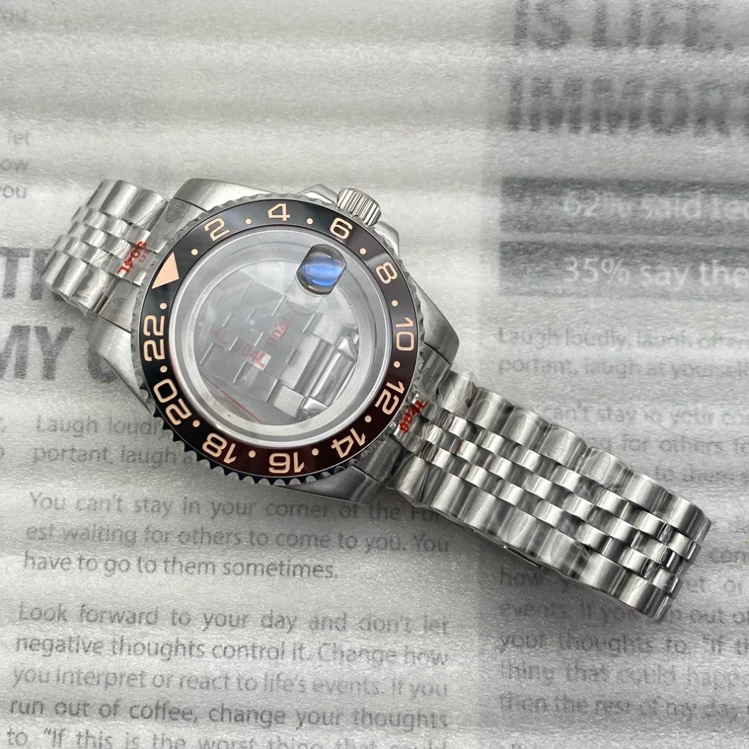 Silver 40mm Watch Case Jubilee Bracelet Black Bezel 28.5mm Dial for Seiko Gmt Submariner Nh35 NH36 NH70 Movement Sapphire Glass