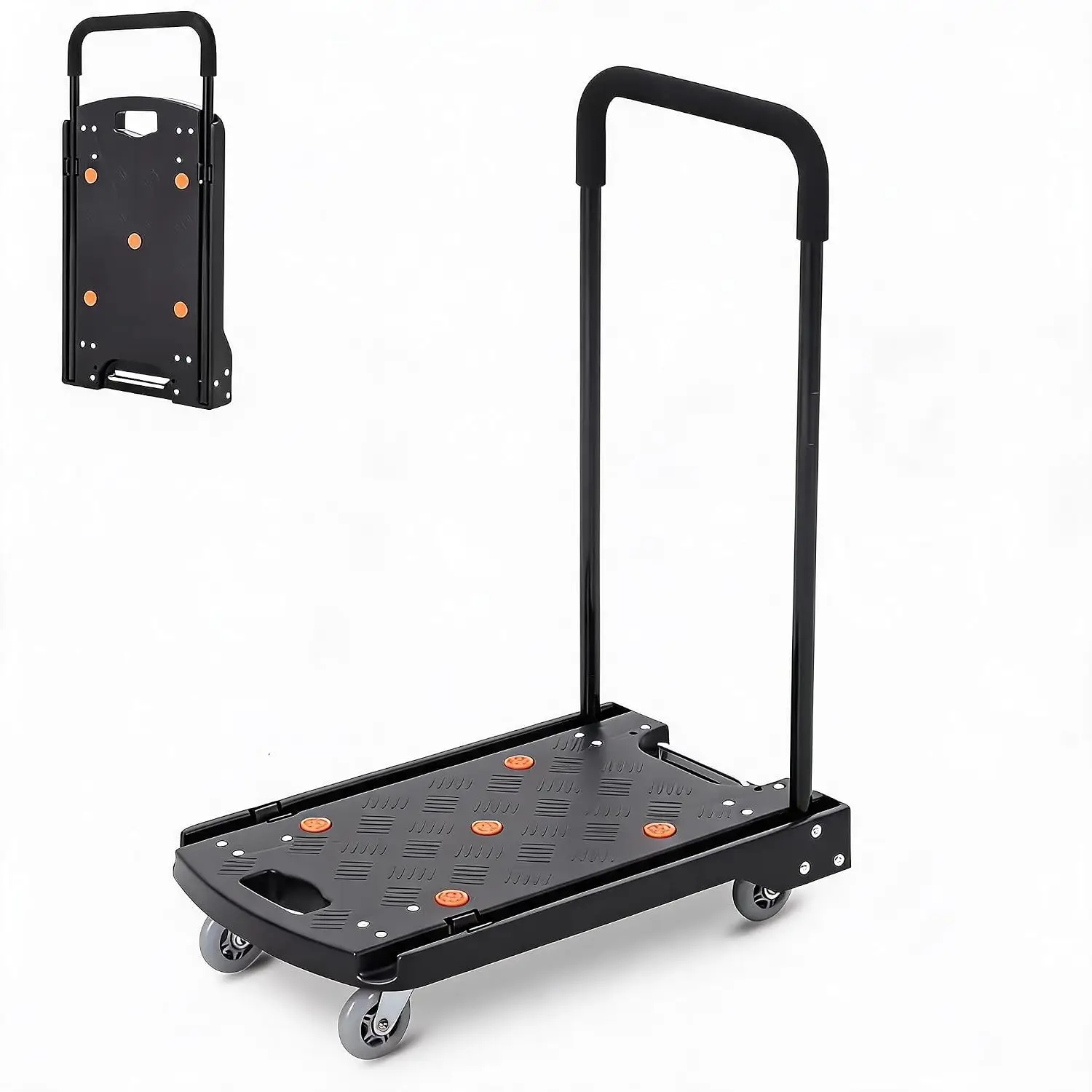 Tacleekii 330 LBS Heavy Duty Dolly Cart 4 Wheel Folding Hand Truck 360° Swivel Casters Wheels for Moving Home, Office, Warehouse Easy Install Storage