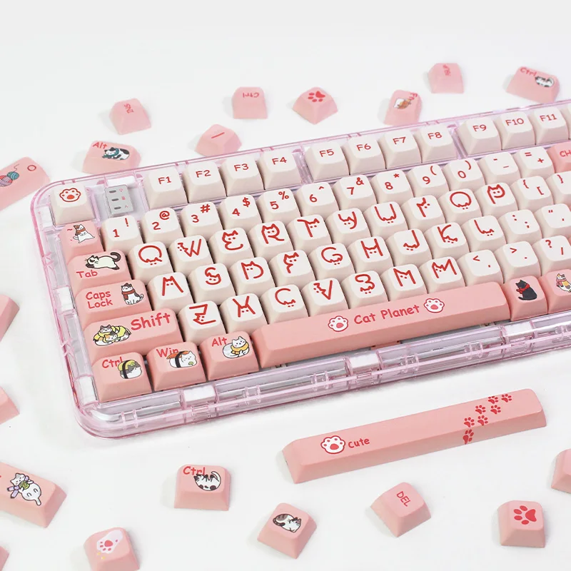 Cat Planet Keycaps Pink Cute Meow Meow PBT Hot Sublimation Ningzhi 68 75 87 98 S99 108