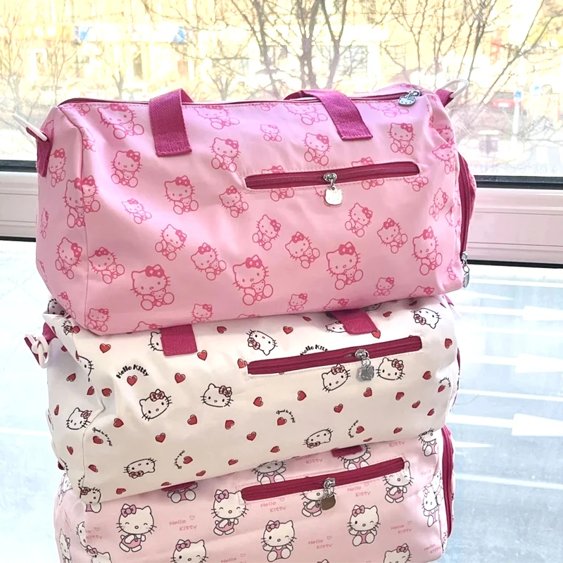 

Kawaii Pink Print Hello Kitty Handbag Cute Japanese Girl Sports Fitness Waterproof Storage Packaging Accessories Gift Travel Bag