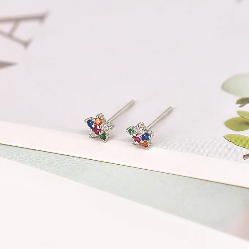 925 Sterling Silver Needle Women's String Color Zircon Silver Series Earrings Pendant Casual Fashion Hoop Earrings Accessories