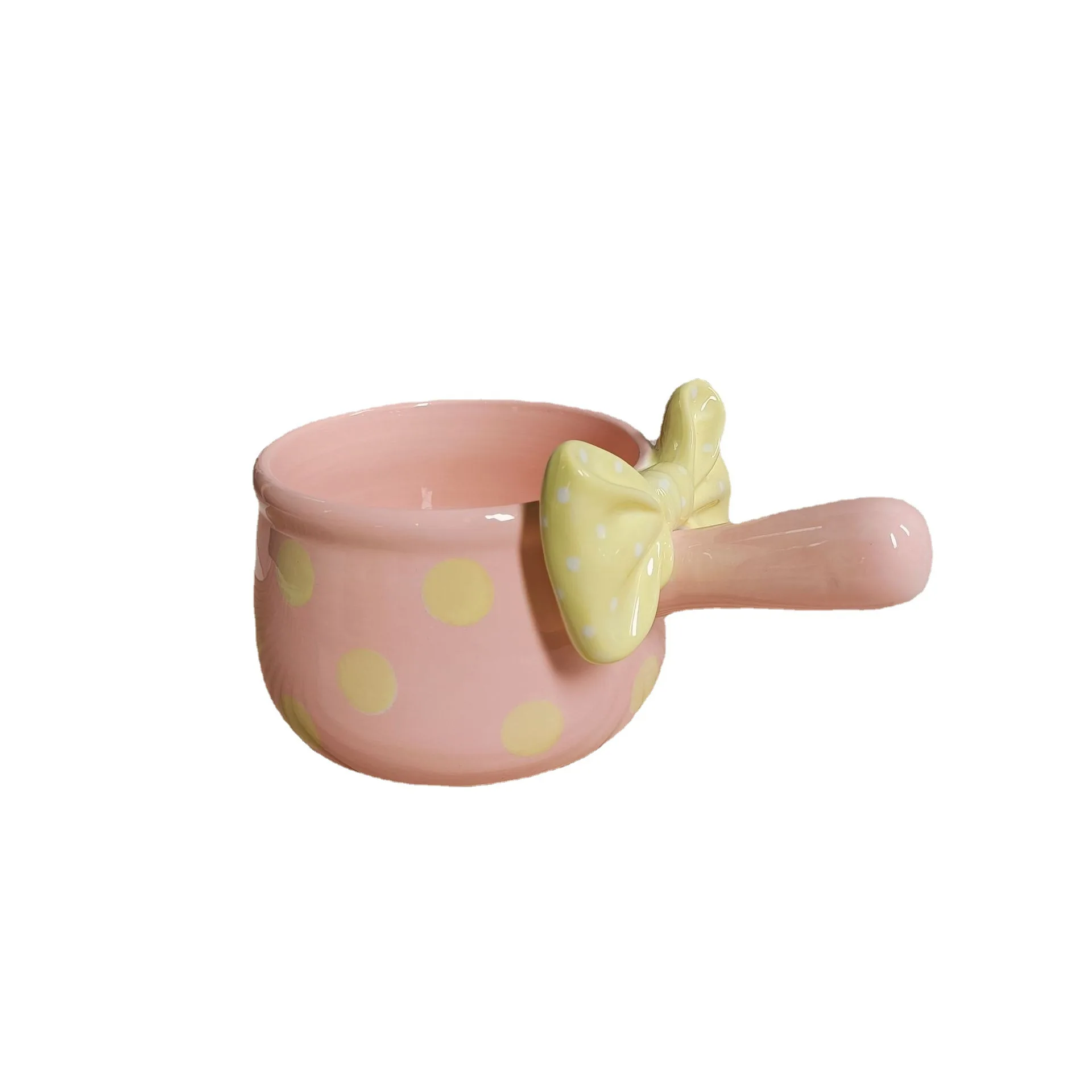 INS Girl Bowl Cute Princess Wind Bow Knot Wave Dot Handle Noodle Bowl High Beauty Salad Fruit Bowl Student Dormitory Rice Bowl