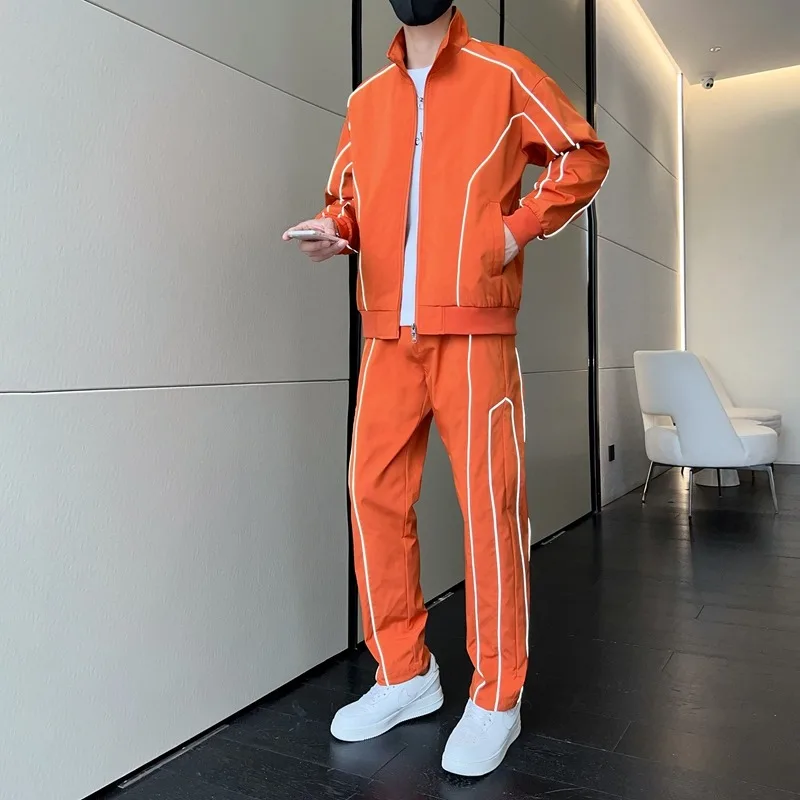 Men's Stand Collar Long Sleeve Zipper Cardigan Jacket Top Elastic High Waist Trousers Casual Sports Fashion Suit