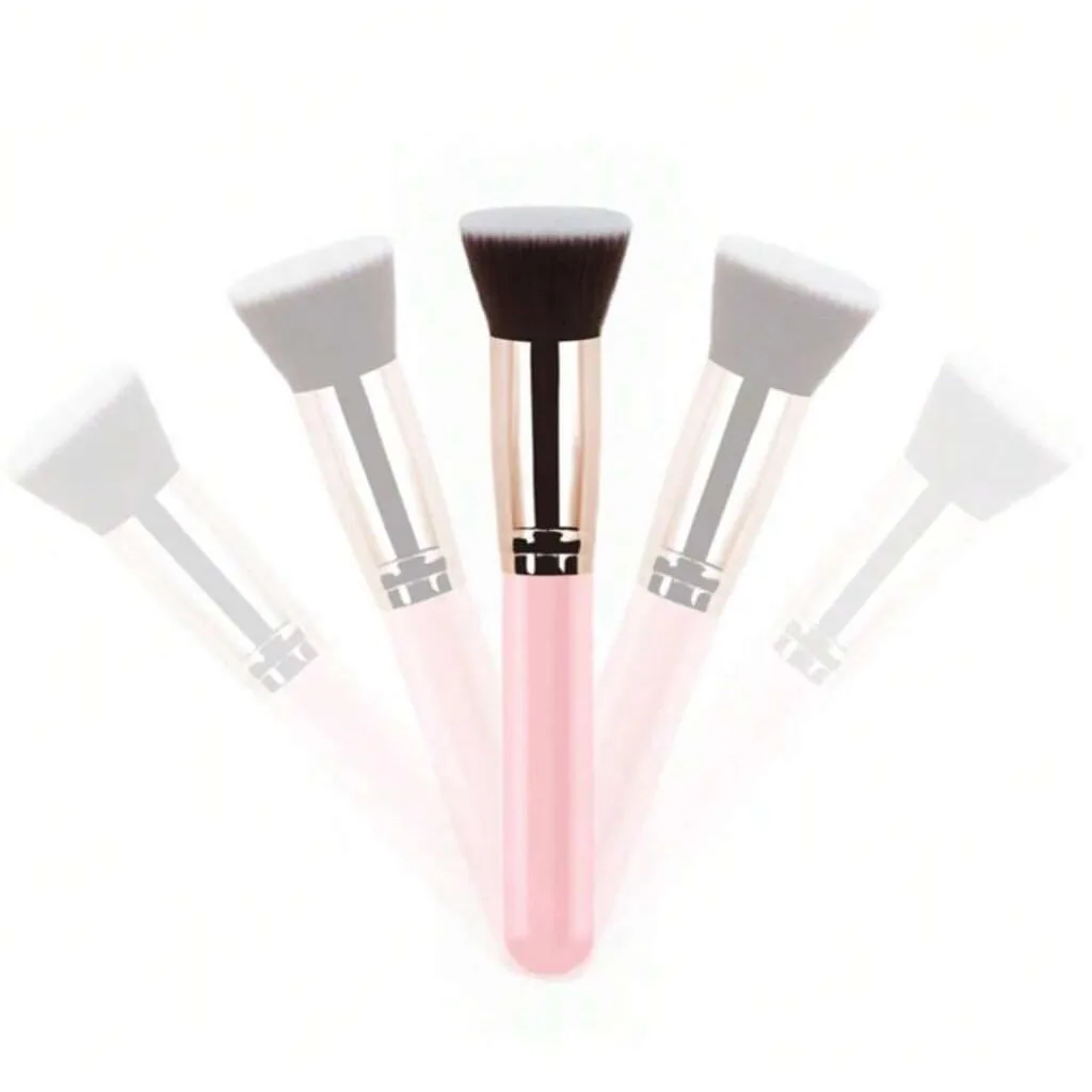 1 Foundation Brush, Blush Brush, Bronzer Contour Face Blender Brush, Professional Mineral Blending and Polishing Kabuki Brush, Thick and Soft Synthetic Fiber, Pink and Rose Gold