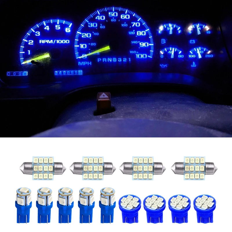 13pcs/Set Blue LED Bulb Kit 12V Fit for Chevrolet Truck Gauge Cluster & AC Control 1992 1993 1994 1995 1996 1997 1998 1999