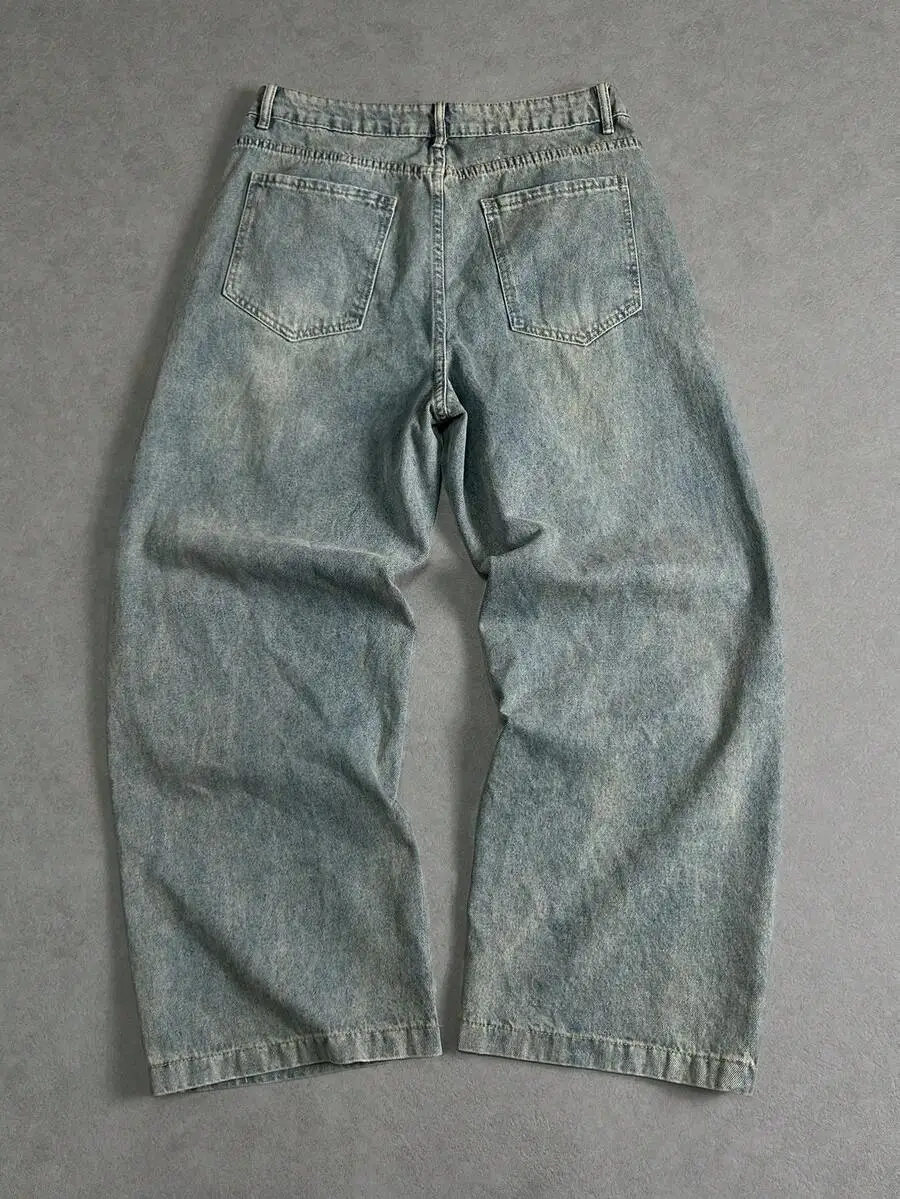 

Loose Fit Wide Leg Casual Denim Jeans For Men