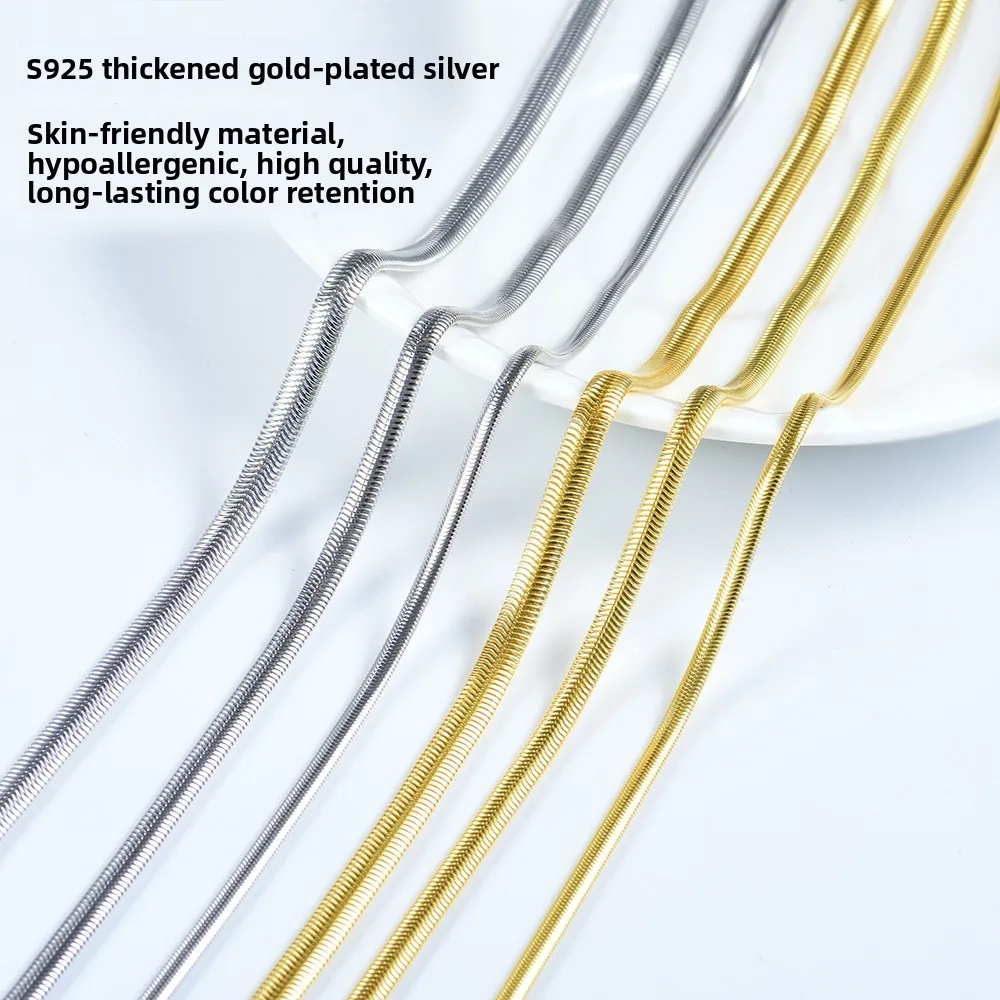 

S925 Sterling Silver 8K Gold Plated Flat Snake Bone Chain Nelace Women's Faion Versatile Gold Color INS Sle Lobone C...