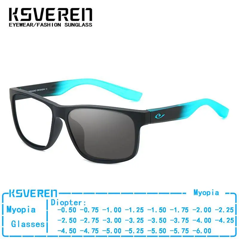 Designer Photochromic Square Myopia Eyewear Men Women Finished Prescription Glasses Negative Strength Discolour Driving Glasses