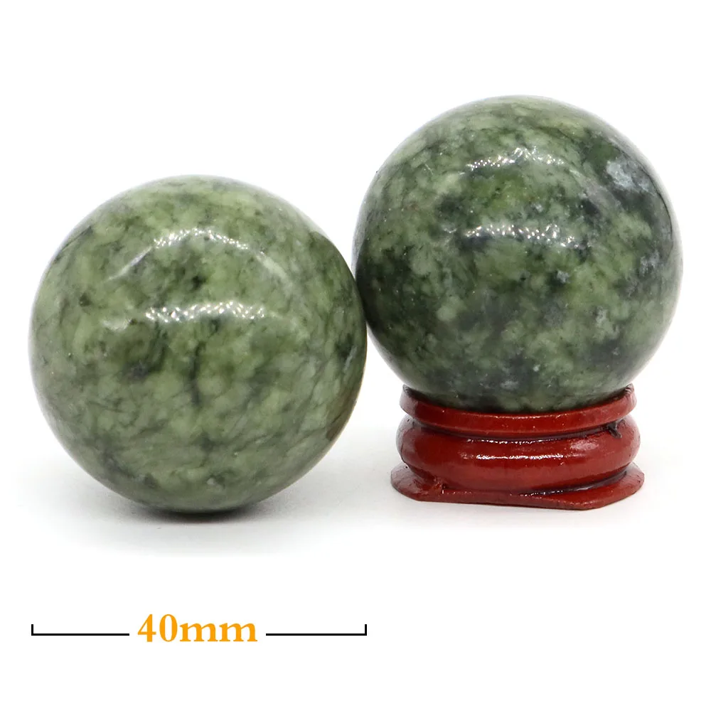 40mm Natural Xiuyan Jade Stone Ball Reiki Healing Crystal Sphere Massage Globe Gemstone Feng Shui Specimen Home Room Decoration