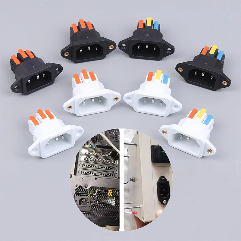 IEC C14 3 Pin Socket Quick Connect Press Charging Power Supply Socket 3 Core Male Socket 250V 10A Easy Install Connect