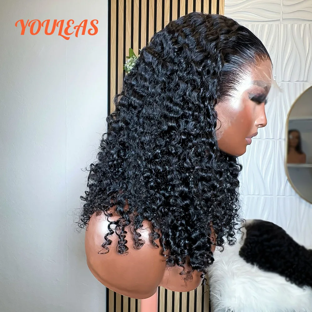Lagos Haarlijn Birmese Krullend Menselijk Haar Pruik 13x4 Kant Frontale Lijmloze Pruik Menselijk Haar Spiraal Krullen Diepe Golf pruiken Voor Vrouw