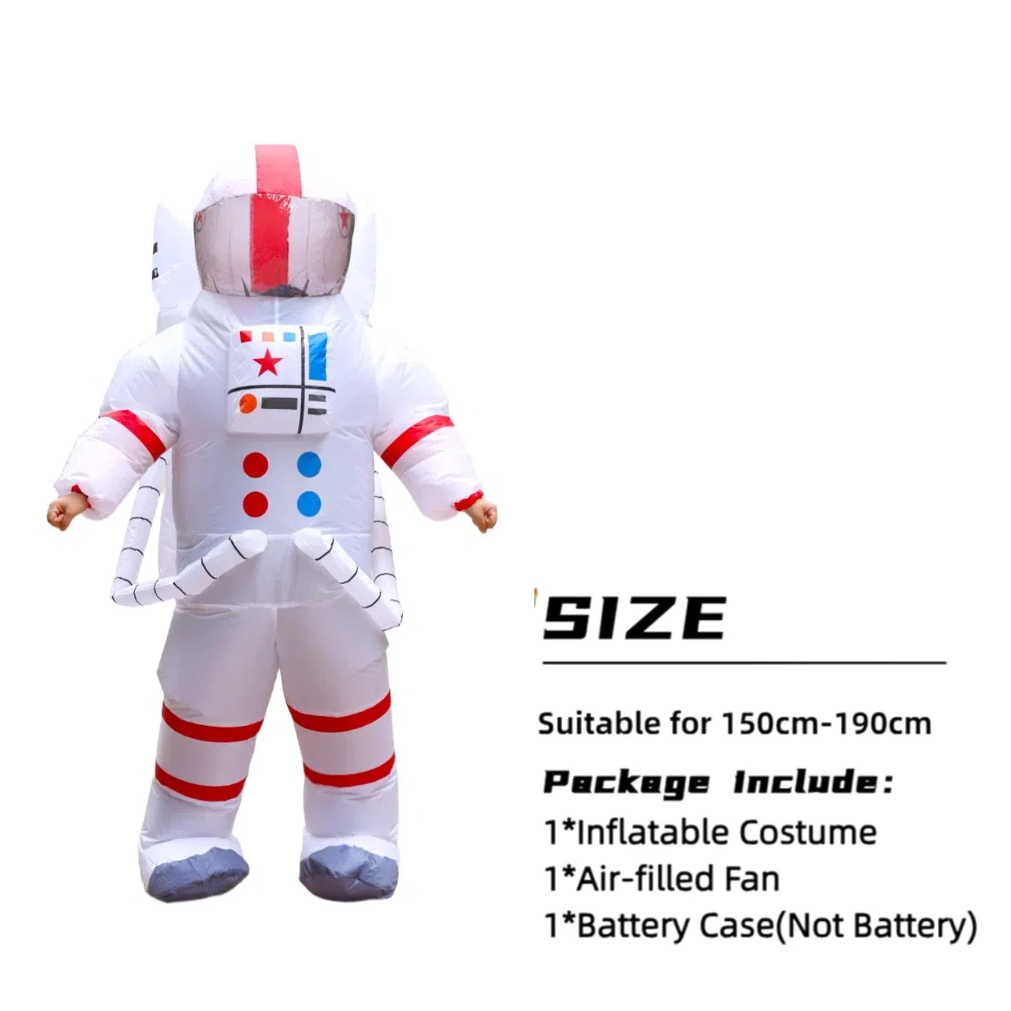 زي رائد الفضاء القابل للنفخ - مجموعة لعب الأدوار في الهالوين لحفلات الفضاء، مناسبة للارتفاع 150-190 سم