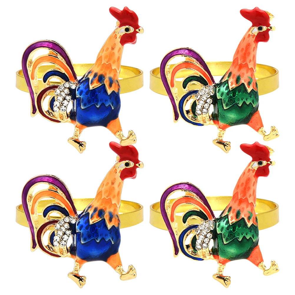 

4pcs Napkin Rings Alloy Rooster Shaped Decorative Serviette Rings For Party Banquet Table Decoration Reusable Napkin Buckle