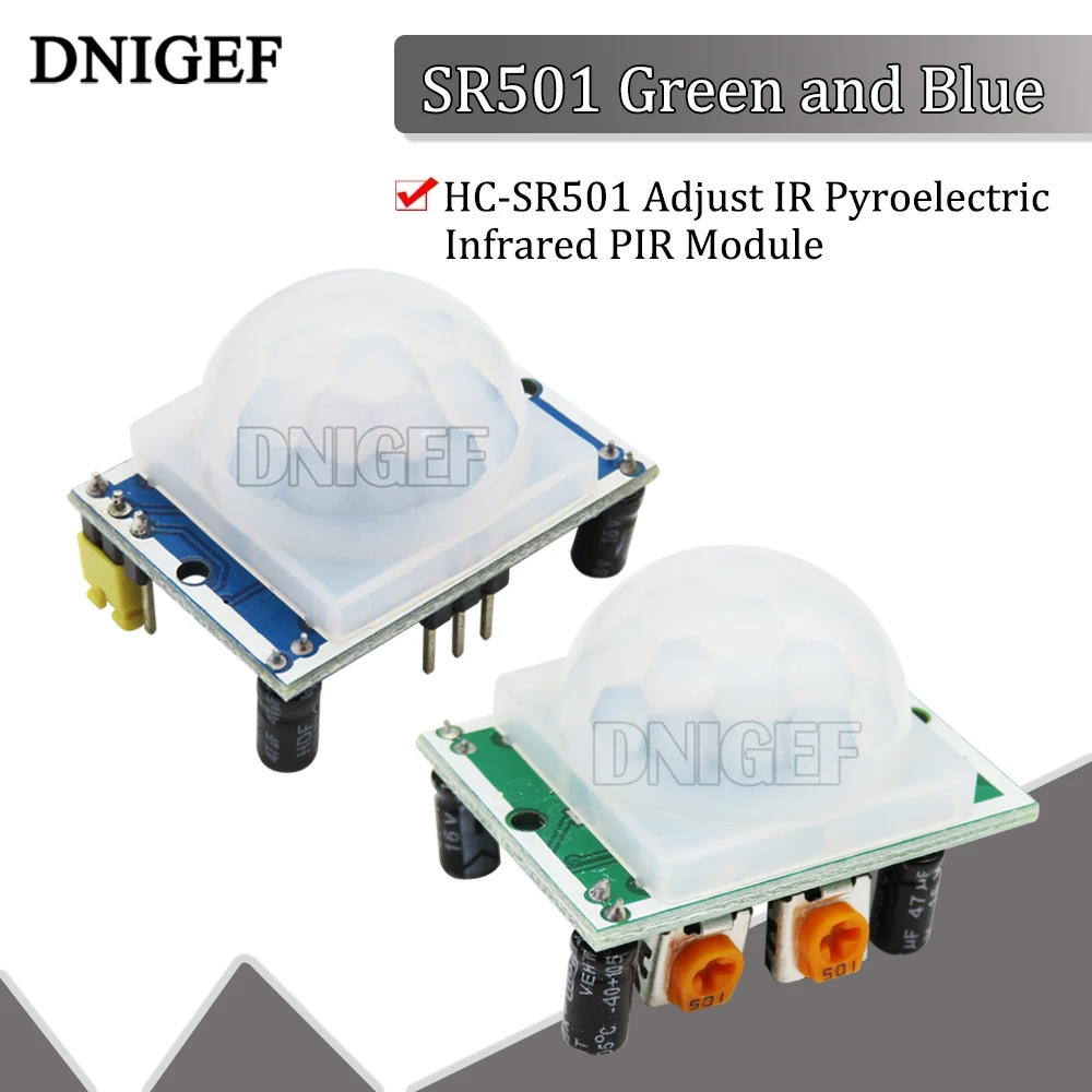 DNIGEF 1PCS SR501 Green and Blue HC-SR501 Adjust IR Pyroelectric Infrared PIR Module Motion Sensor Detector Module for Arduino