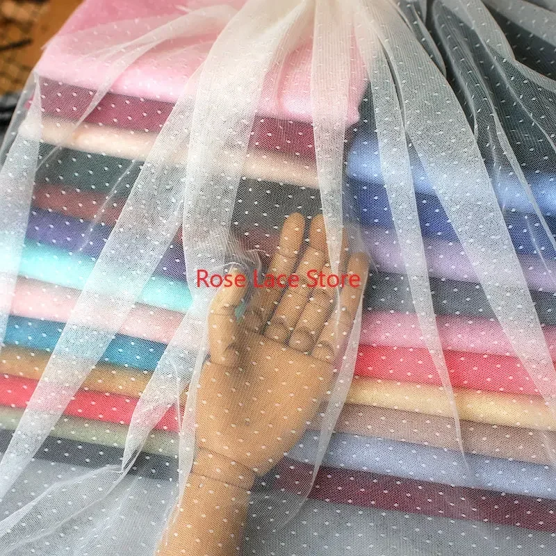 

1Meter Green Coffee French Polka Dot Mesh Tulle Fabric dots lace Fabric For Party Apparel DIY Doll Accessory Cloth