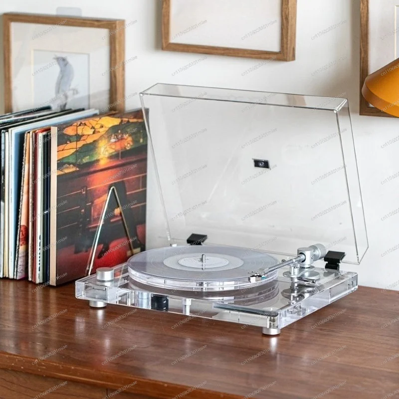 

Transparent Lp Vinyl Record Player Bluetooth Vintage Gramophone High Gloss Glowing Design